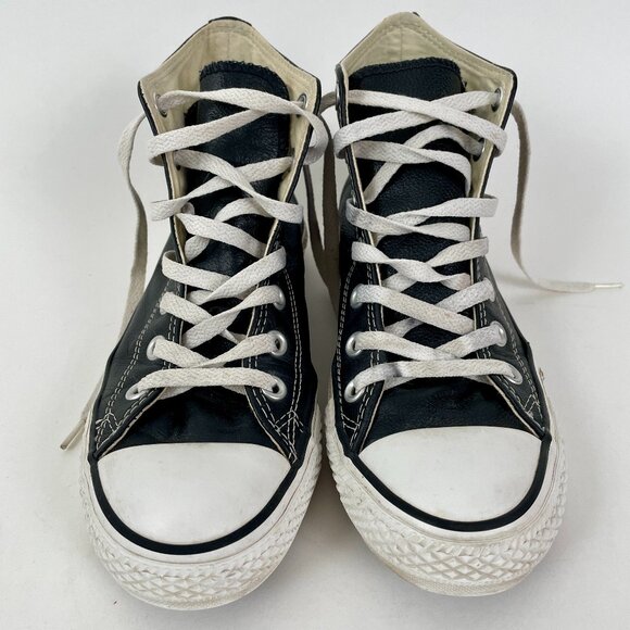 Black Leather Converse Chuck Taylor All Star High Tops, Size W7.5/M5.5 - Picture 4 of 8